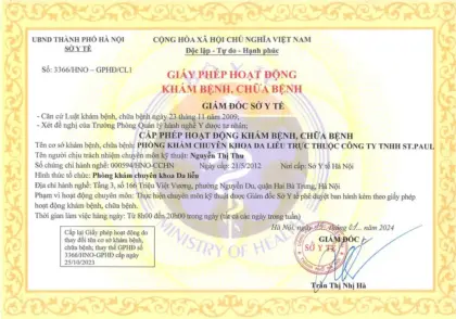 Sở Y tế Hà Nội  trao lại giấy phép hoạt động cho Phòng khám Da liễu St. Paul